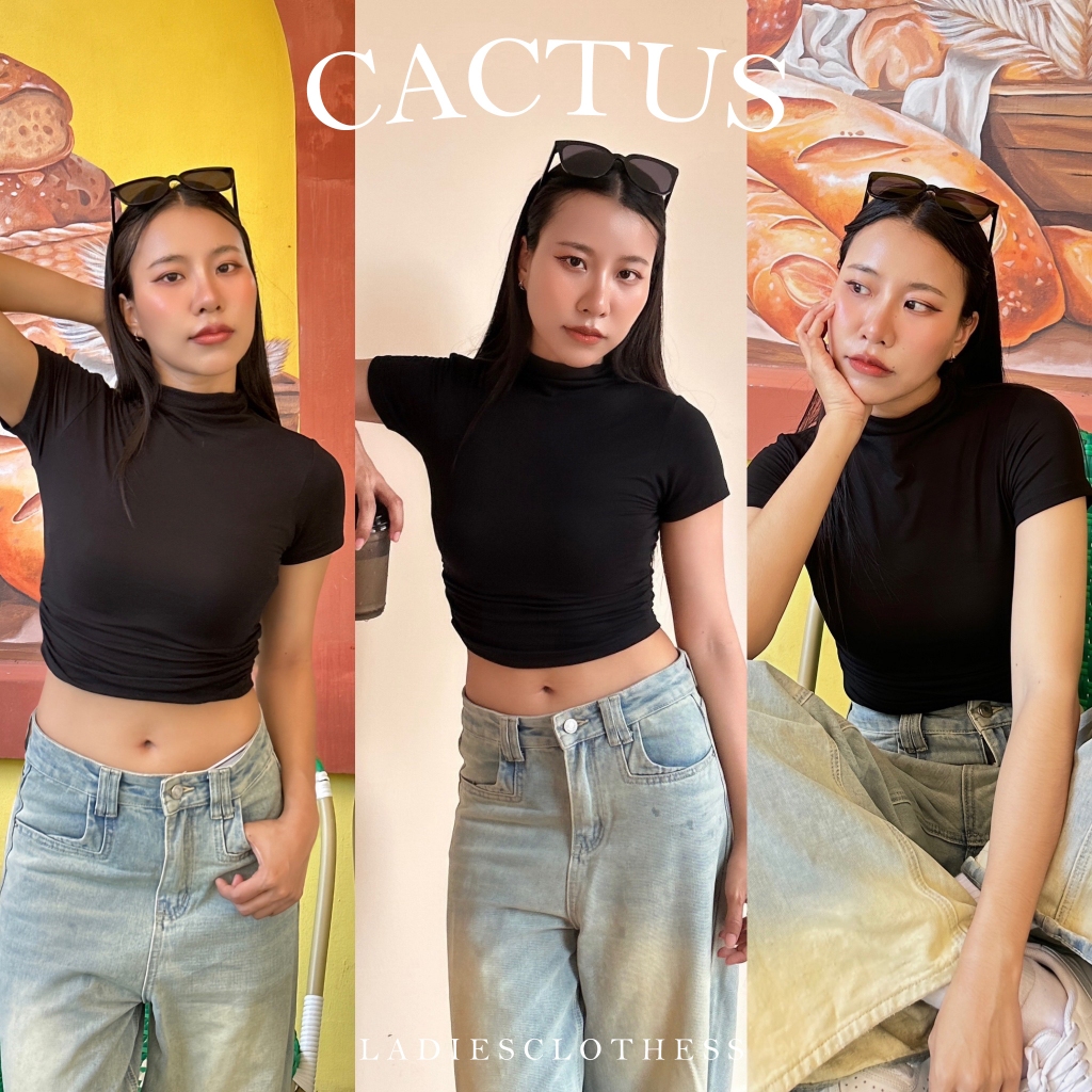 LADIESCLOTHESS #LC286 CACTUS TURTLE-NECK เสื้อคอเต่า เสื้อแขนสั้น เสื้อเอวลอย