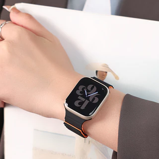 สายซิลิโคนแม่เหล็กกันน้ำ i-watch S10/11 46/42mm 9/8/7/6/5/4 สายแม่เหล็กสองสี 49mm38mm40mm41mm42mm44mm45mm