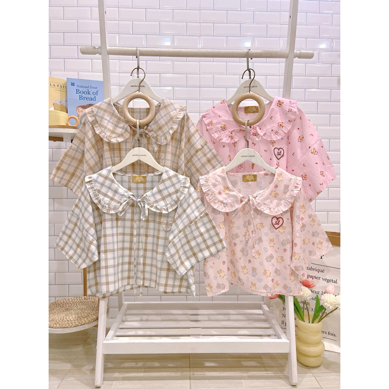 เสื้อคอบัวแต่งปกน่ารักๆสกรีนลายน่ารักๆ ครอปโอเวอร์ไซส์ B07