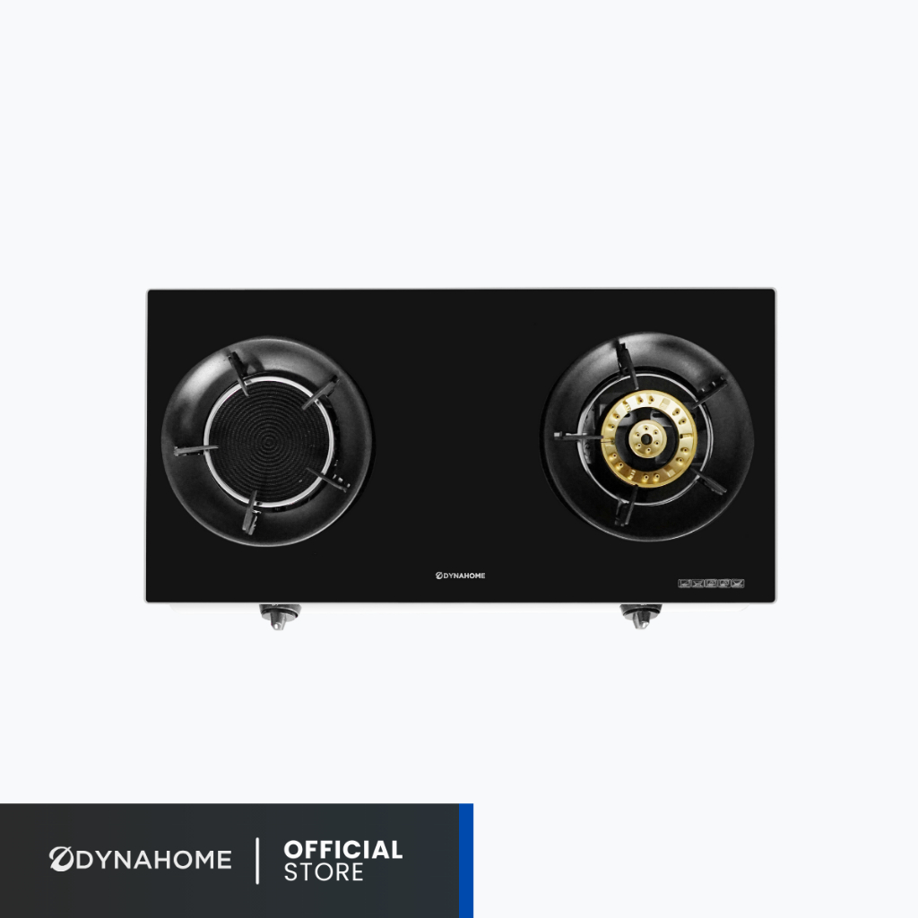 DYNAHOME | DH-8718-IF เตาแก๊สหน้ากระจกนิรภัย 2 หัวเตา(อินฟราเรท/ทองเหลืองรมดำ) แบบตั้งโต๊ะั