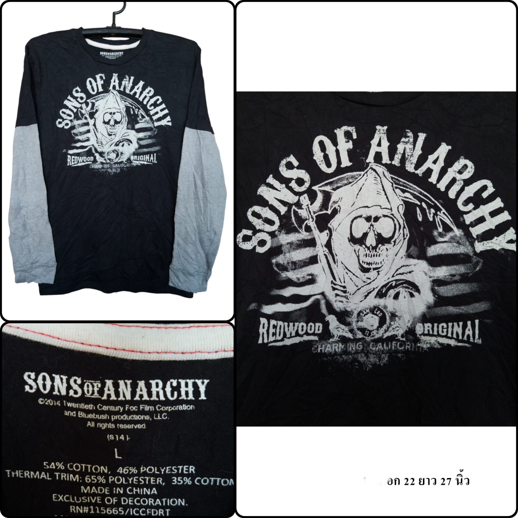 SONS OF ANARCHY เสื้อยืดแขนต่อลายมันส์สกรีนลายเต็มหน้า เสื้อมือสอง size L