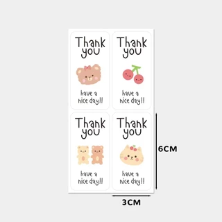 สติ๊กเกอร์ขอบคุณ ติดแก้ว ถุง ติดกล่อง สี่เหลี่ยมผืนผ้า 3*6ซม 100ดวง sticker thankyou S31