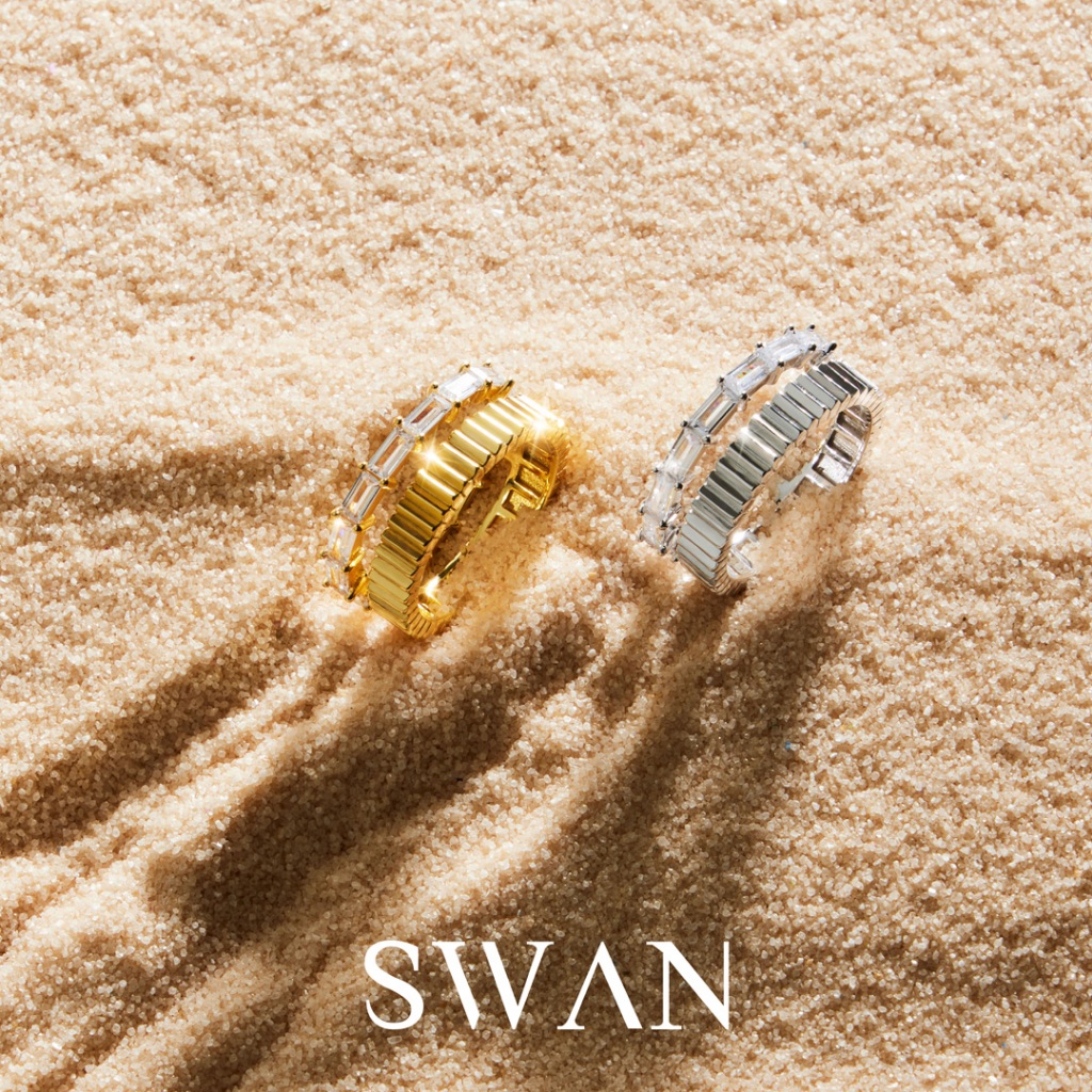 [ส่งด่วนฟรี]SWAN - ATHENA DOUBLE RING แหวนเงินแท้ ฝังเพชรคิวบิกเซอร์โคเนีย ดีไซน์สะดุดตา