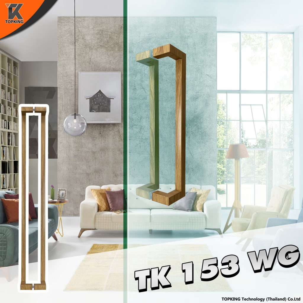 มือจับประตูกระจก Stainless Steel 304 ประตูไม้ ประตูอลูมิเนียม เงา แฮไลน์ ดำ รุ่น TK 153WG