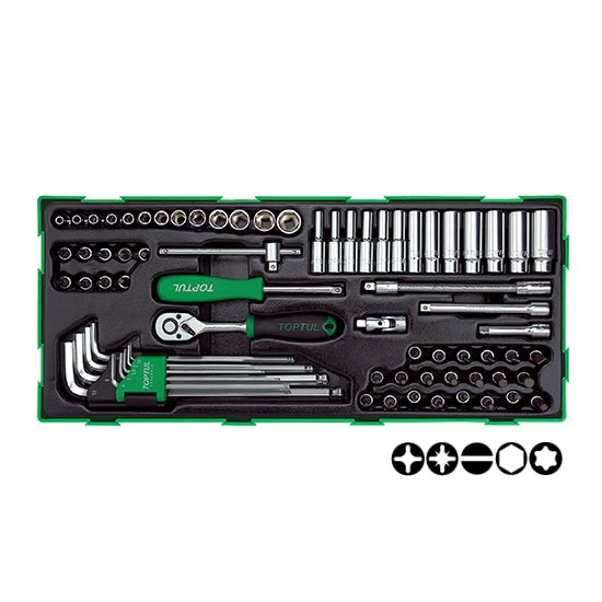 GTB7202 ชุดประแจหกเหลี่ยมและลูกบ็อกซ์ 1/4" 72ชิ้น TOPTUL 72PCS - 1/4" DR. Socket & Ball Point Hex Ke