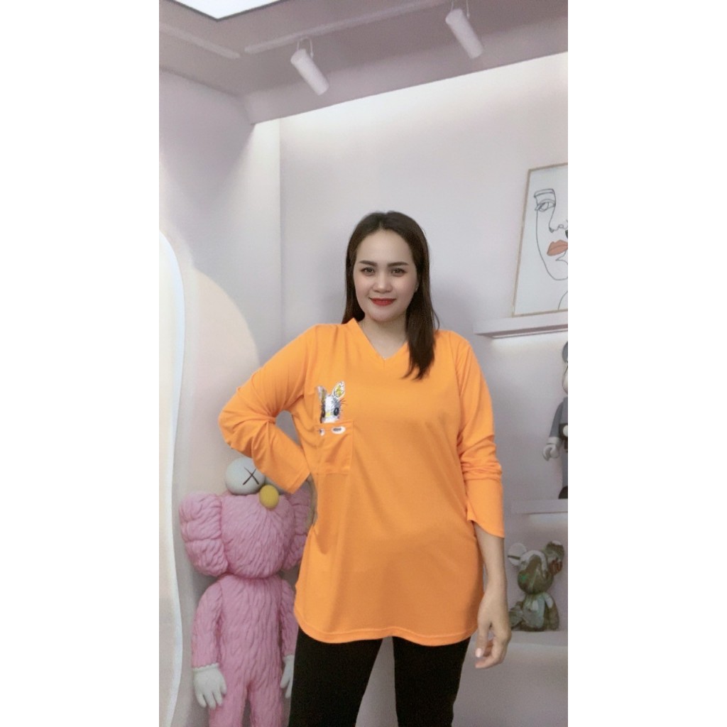 เสื้อยืดผู้หญิงสาวอวบ เสื้อแขนยาว รอบอก 44-50นิ้ว ใส่สบาย ไม่หด มีเก็บเงินปลายทาง รุ่น2524-หนู
