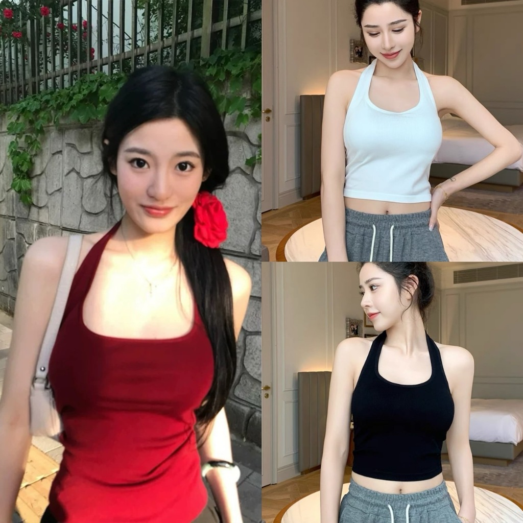 MKL พร้อมส่ง✨เสื้อกล้ามแขนกุด เซ็กซี่ เว้าหลัง แฟชั่นผู้หญิง สไตล์เกาหลี มีฟองน้ำในตัว มี3สี #YJNF731
