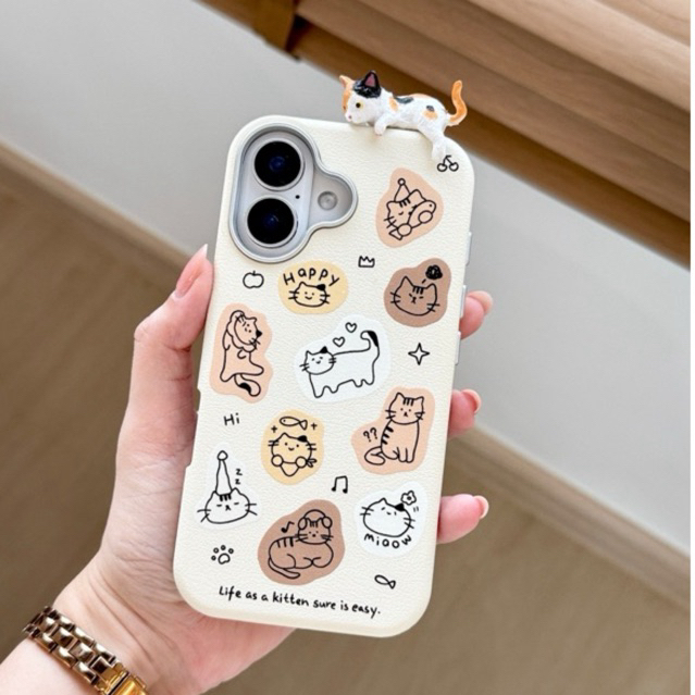 (ภาพสินค้าจริง) เคสลายแมวเกาะสีครีมลายแมว น่ารักมาก