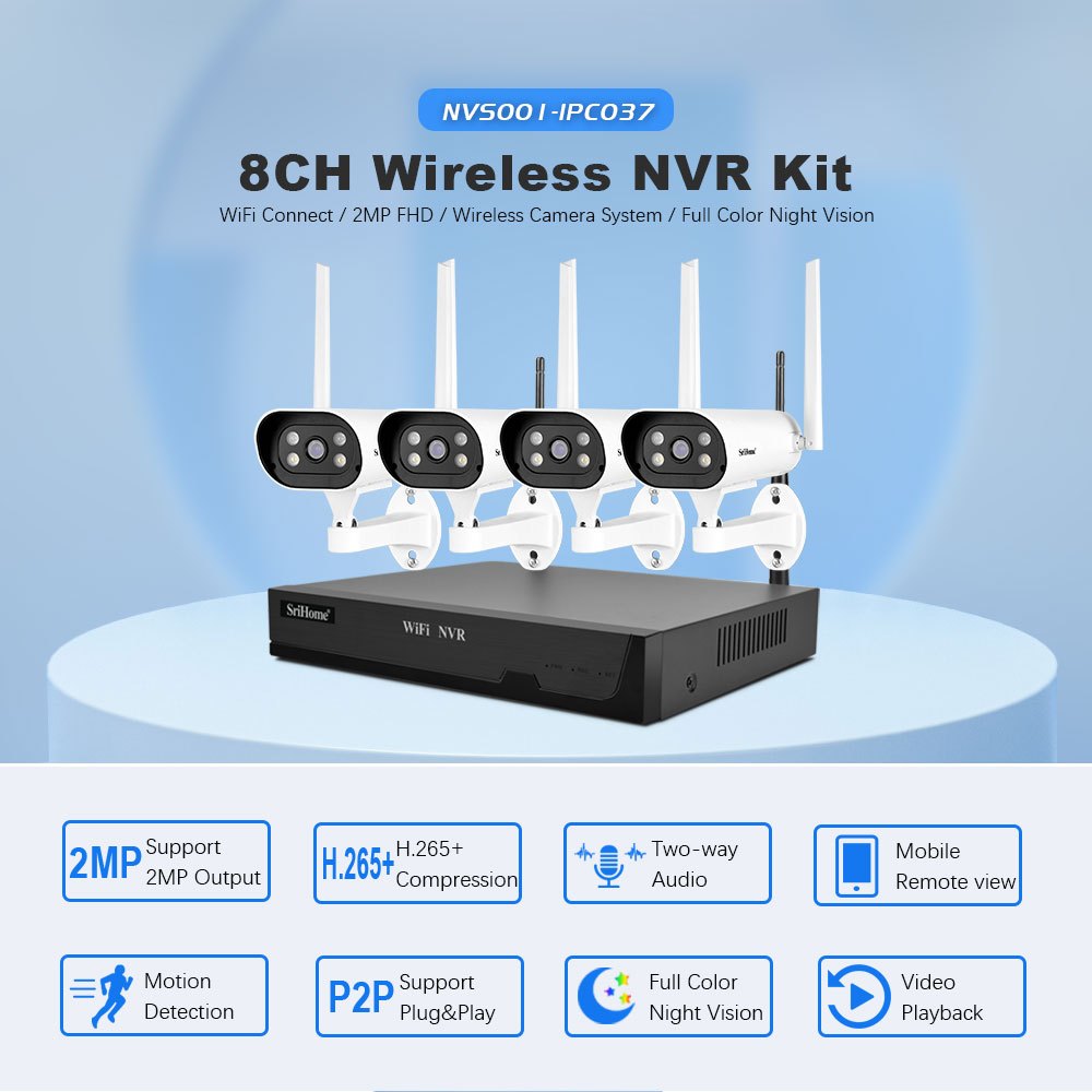 HIKVISION ชุดกล้องวงจรปิดไร้สาย 4CH H.265 Built-in mic อัดเสียงได้ กลางคืนภาพเป็นสี จับเคลื่อนไหว แถมอุปกรณ์ติดตั้ง