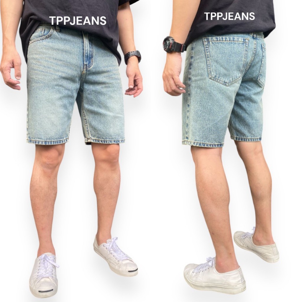 JEANSEXPRESS 28”-40”Shorts Jeans กางเกงยีนส์ขาสั้นชาย ทรงเหนือเข่า สีบลูฟอกซีด เป้าซิป รับชำระปลายทาง