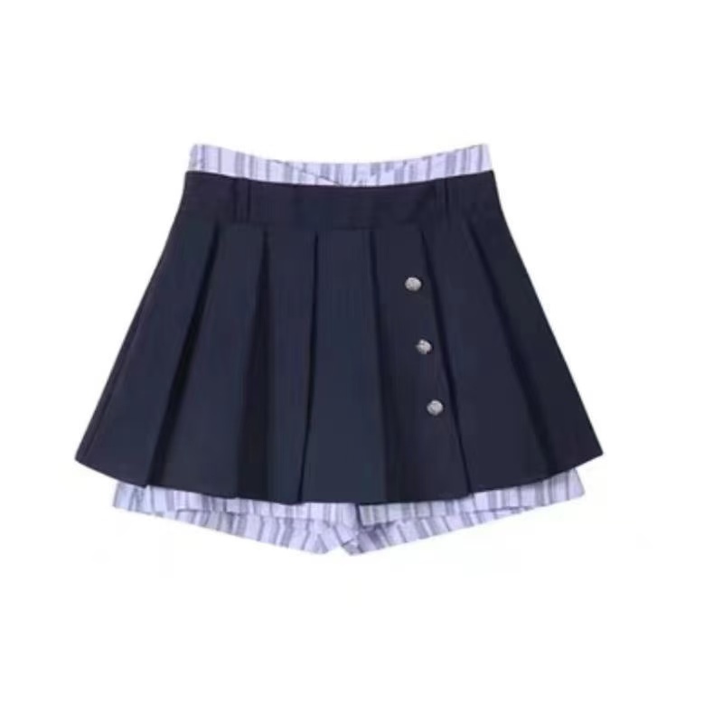 ✨In Stock✨ เกาหลีวิทยาลัยลมชนสีปลอมสองชิ้นด้านบน + เอวสูงจีบกระโปรงสองชิ้น - รูปที่ 2