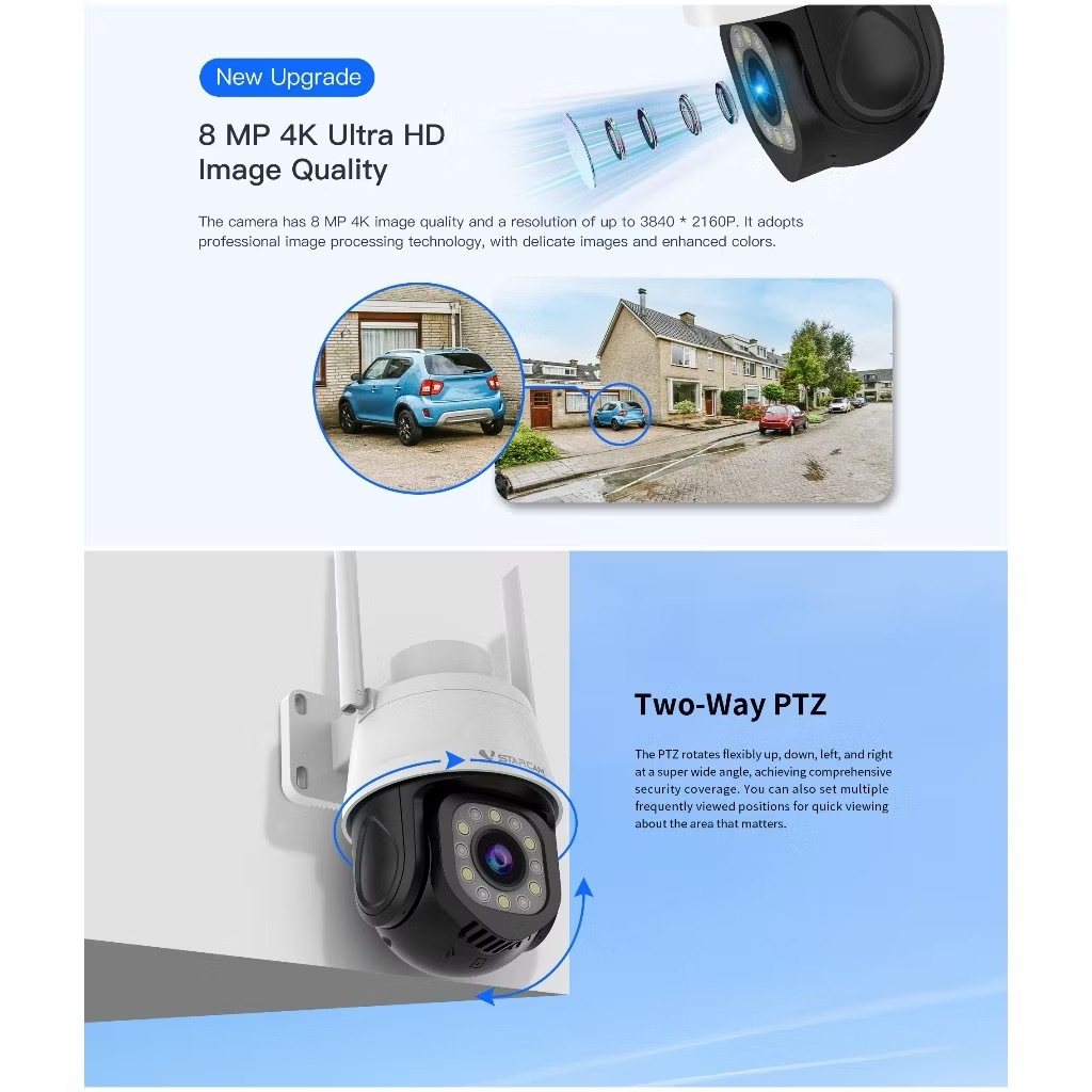 Gateway Vstarcam CS610Q ความละเอียด 8 ล้านพิกเซล (1296P) กล้องวงจรปิดไร้สาย Ultra HD 4K UHD Color Night Vision IP66