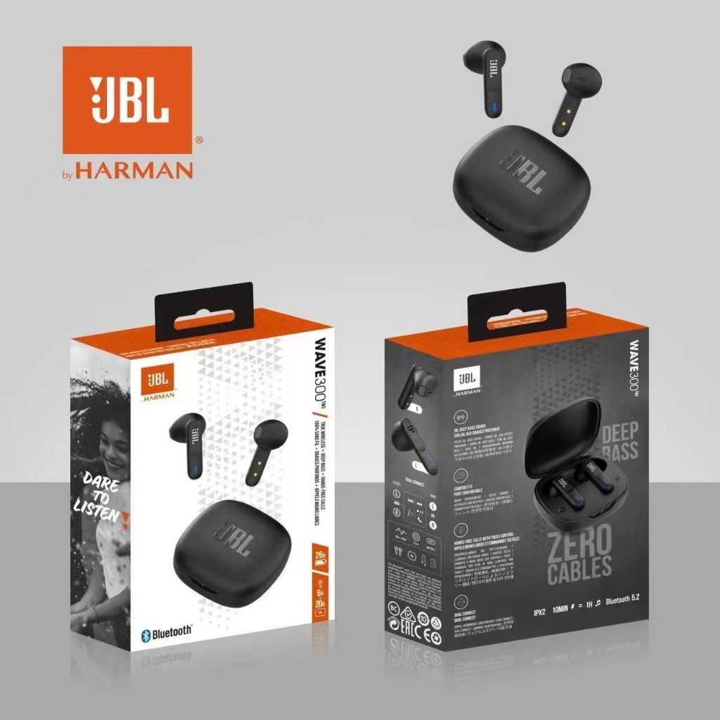 หูฟังบลูทูธไร้สาย พร้อมไมค์ในตัว Bluetooth earbuds Wave 300 TWS รับประกัน หูฟังไร้สาย ระบบสัมผัส บลูทูธแบบไร้สายการฟังเพ