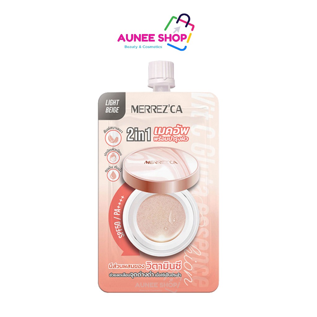 ส่งฟรี/มีไลฟ์  1ซอง Merrezca คุชชั่น Vit C Gluta Essence Cushion SPF 50+ PA++++ 5 มล. - 22 Light Beige