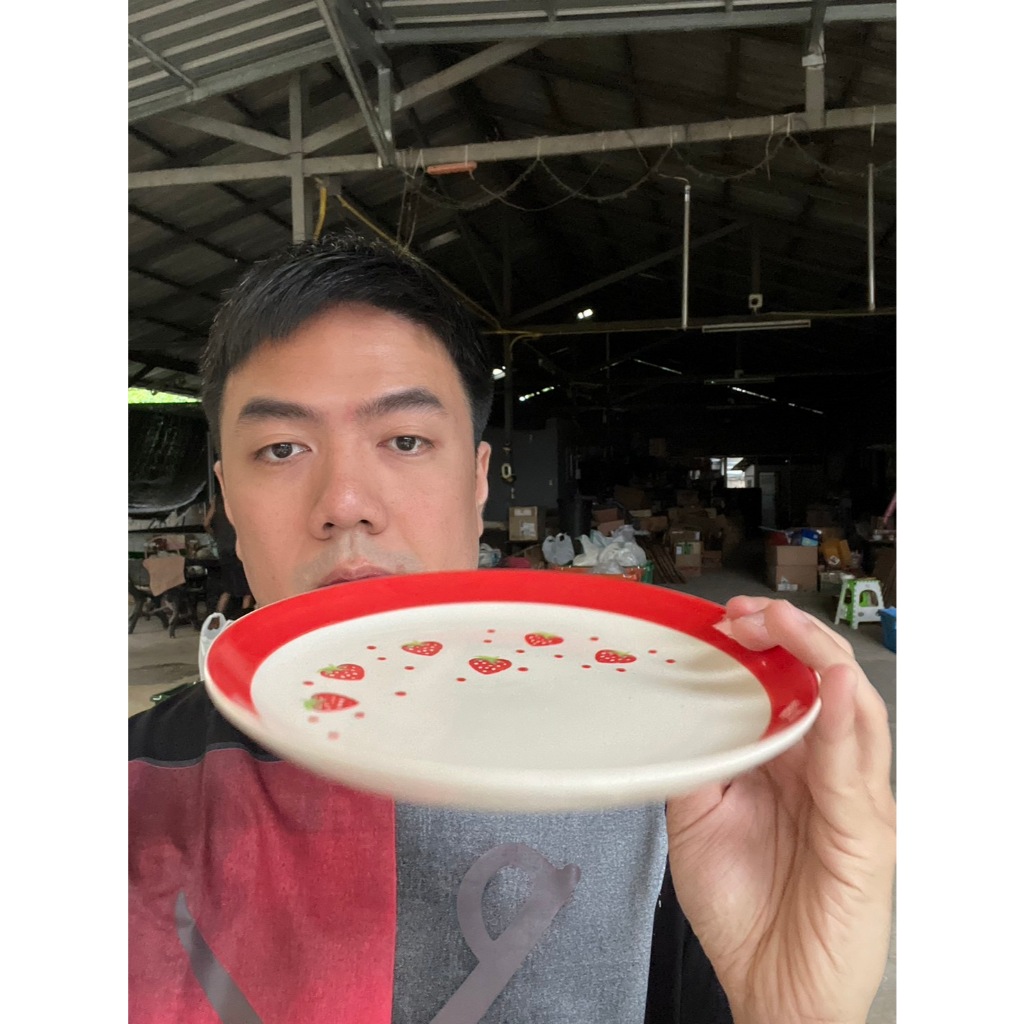 จานทรงลึก จานราดหน้า จานเซรามิก ขนาด 8.5 นิ้ว ลายสตอเบอรี่แดง เซรามิคเนื้อสโตนแวร์(Stoneware) สินค้าจากลำปาง ออกใบกำกับภ