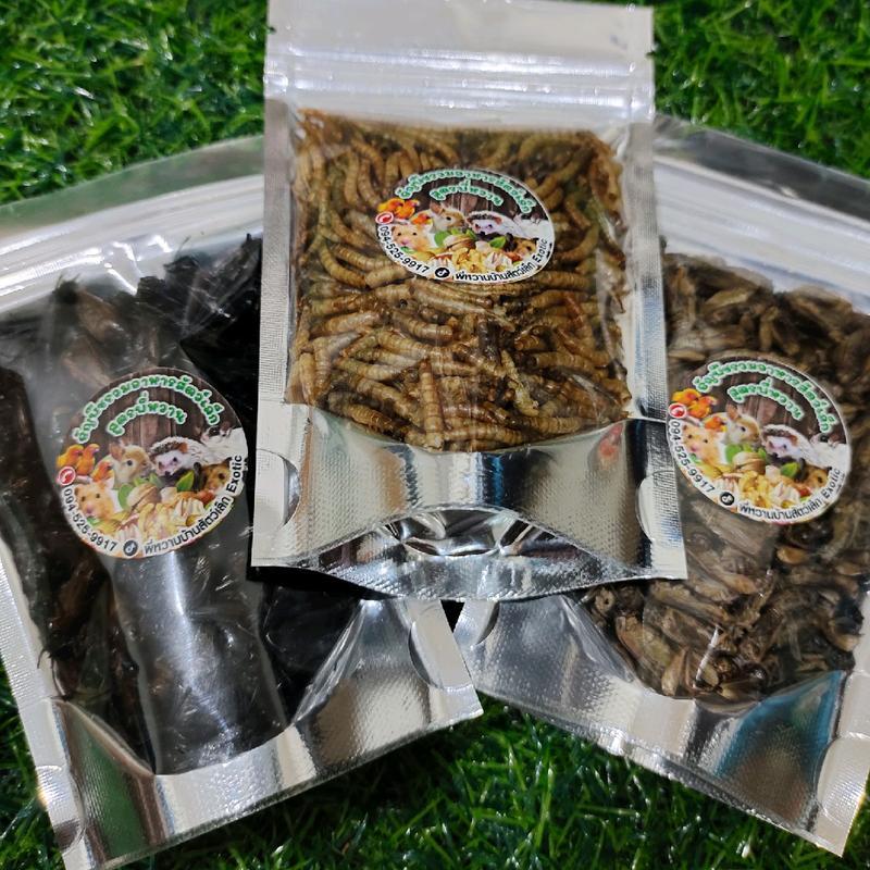 เซ็ตแมลงอบแห้ง 3ห่อ หนอนนก สะดิ้ง จิ้งหรีด