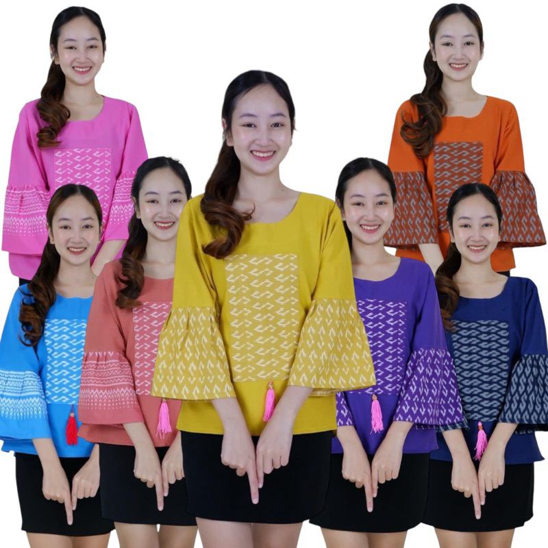 เสื้อผ้าฝ้ายนุ่ม แขนกระดิ่งแต่งลายขอ