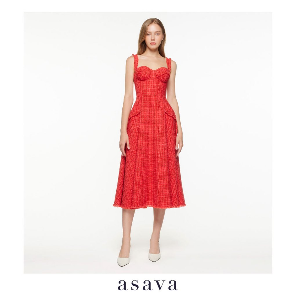 [asava aw23] Tweed Corset Bustier Dress เดรสผู้หญิง สายเดี่ยว กระเป๋าหน้า แต่งดีเทลชายรุ่ยและกระเป๋ารุ่ย ซิปหลัง