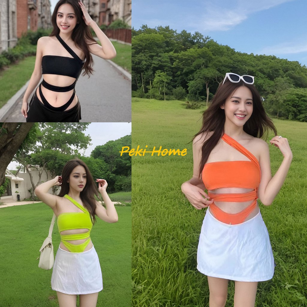 พร้อมส่ง เสื้อแขนกุดเปิดไหล่ลุคใหม่สไตล์เกาหลี