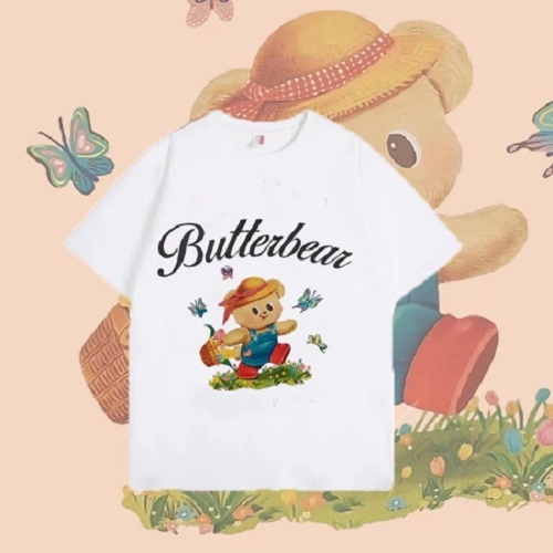Yout-children ชุดไทยเด็ก Butterbear พิมพ์ลาย T-shirt ผ้าCotton100% คอกลม ทรงหลวม oversize เสื้อน่ารัก แฟชั่น สไตล์เกาหลี