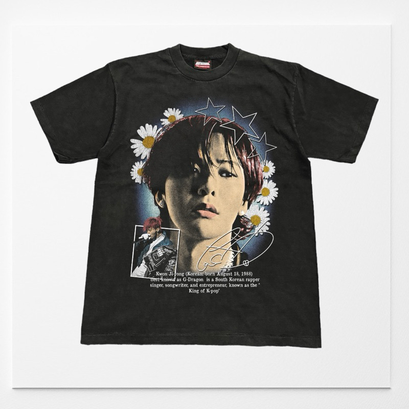 เสื้อยืดคอฟิต รุ่น G-Dragon สีเฟดดำ/สีดำ #DTG