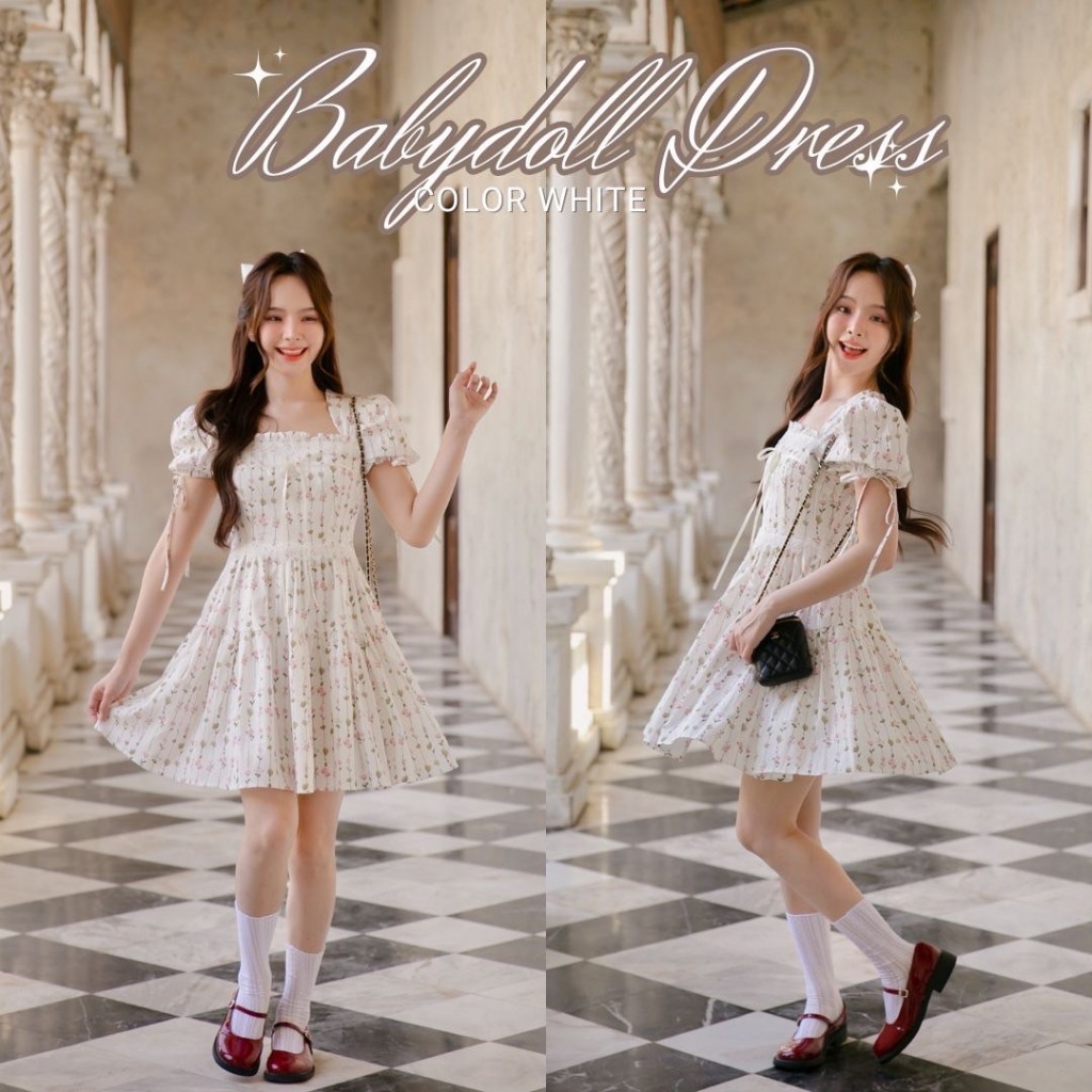DR0462 LABELLE รุ่น Babydoll Dress เดรสสีขาวน่ารัก เกาหลีๆ