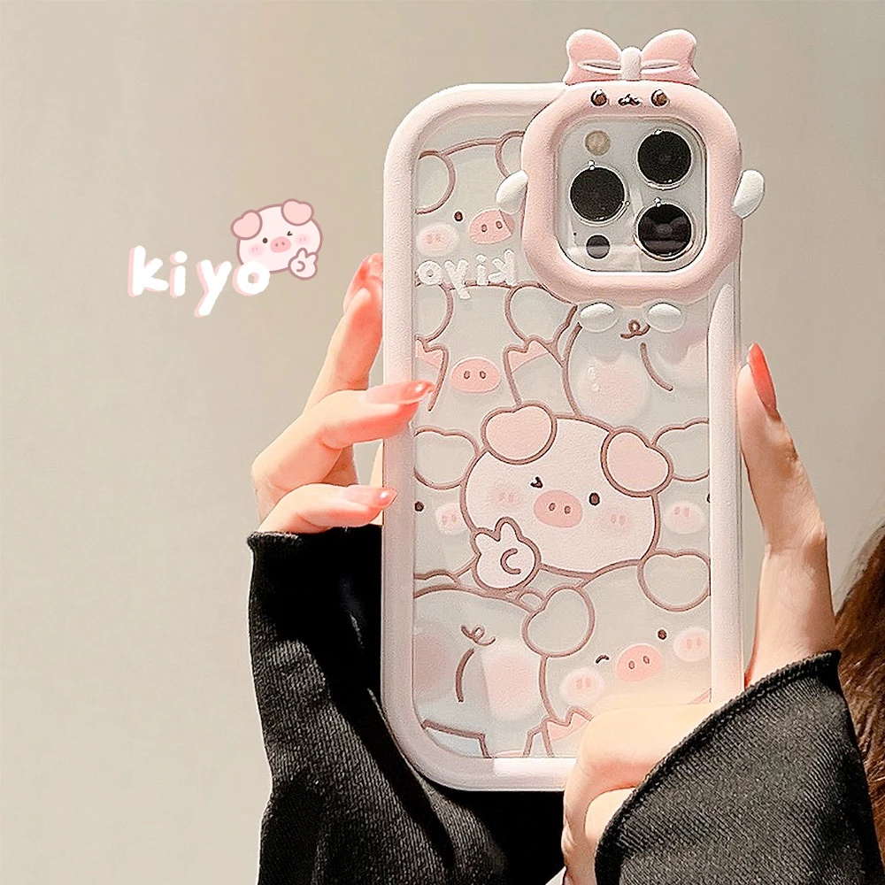 Case for iPhone 11 12 13 14 15 Pro Max 6/8/7 14 15 Plus X/XS Max SE ลายการ์ตูนมอนสเตอร์ ประดับโบว์ เคสเคลือบนิ่ม