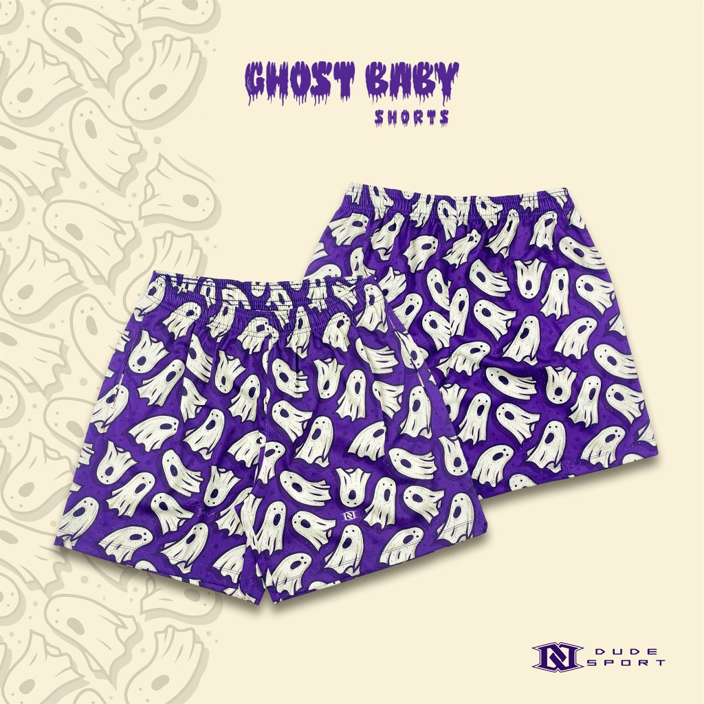 กางเกงบาส กางเกงกีฬา กางเกงขาสั้น " Dude Ghost Baby " Retro Mesh Shorts : DUDESPORT