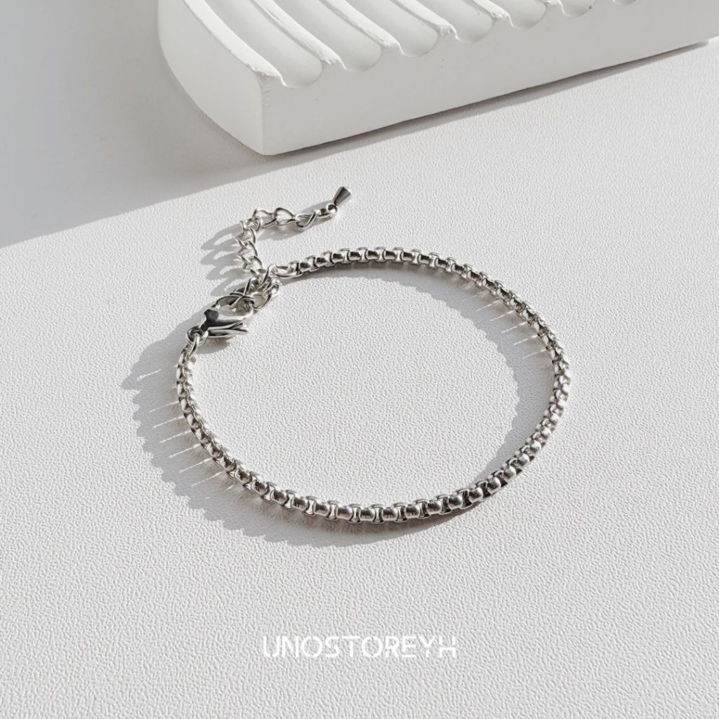 UNO061🔥"ข้อมือลาย Chess Chain" ตัวล็อคก้ามปู สแตนเลสแท้