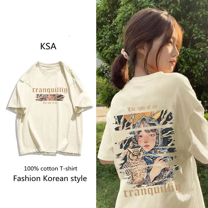 เสื้อยืดผู้หญิงกําลังฮิตใหม่ ผ้าคอตตอน100% oversize เสื้อผ้าแฟชั่นไซส์ใหญ่ ทรงหลวม เสื้อโอเวอร์ไซส์เกาหลี สกรีนลายวินเทจ thumbnail 5