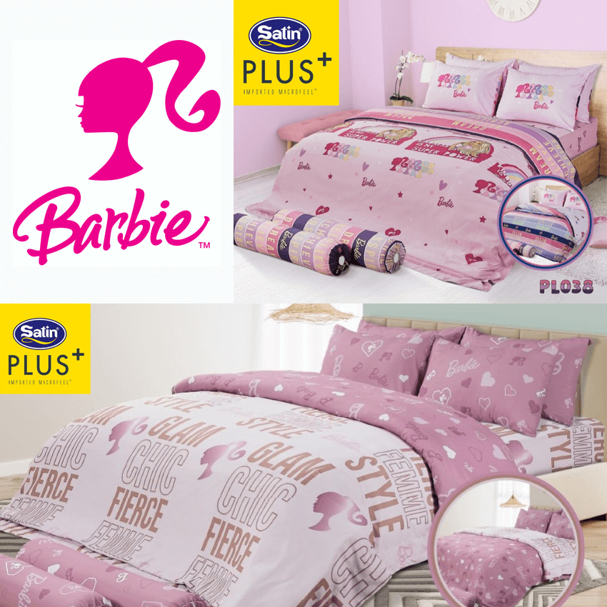 [2 ลาย] SATIN PLUS ชุดผ้าปูที่นอน 3.5ฟุต 5ฟุต 6ฟุต บาร์บี้ Barbie #Total ซาตินพลัส