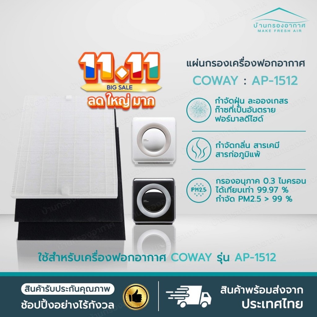 ไส้กรองอากาศ สำหรับเครื่องฟอกอากาศ Coway / AP 1512 สำหรับ COWAY AP-1512 โคเวย์ อะไหล่เทียบ แผ่นกรอง 