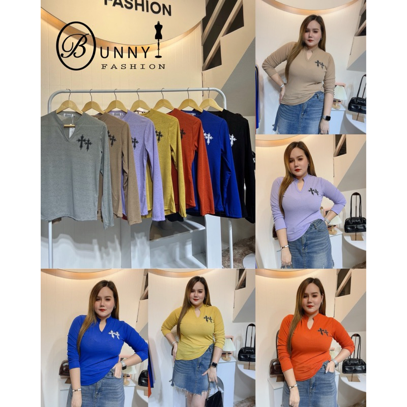 A164 Bunnyfashion เสื้อสลาฟคอวีไม้กางเขน มี2 ขนาดไซส์ เนื้อผ้าบาง