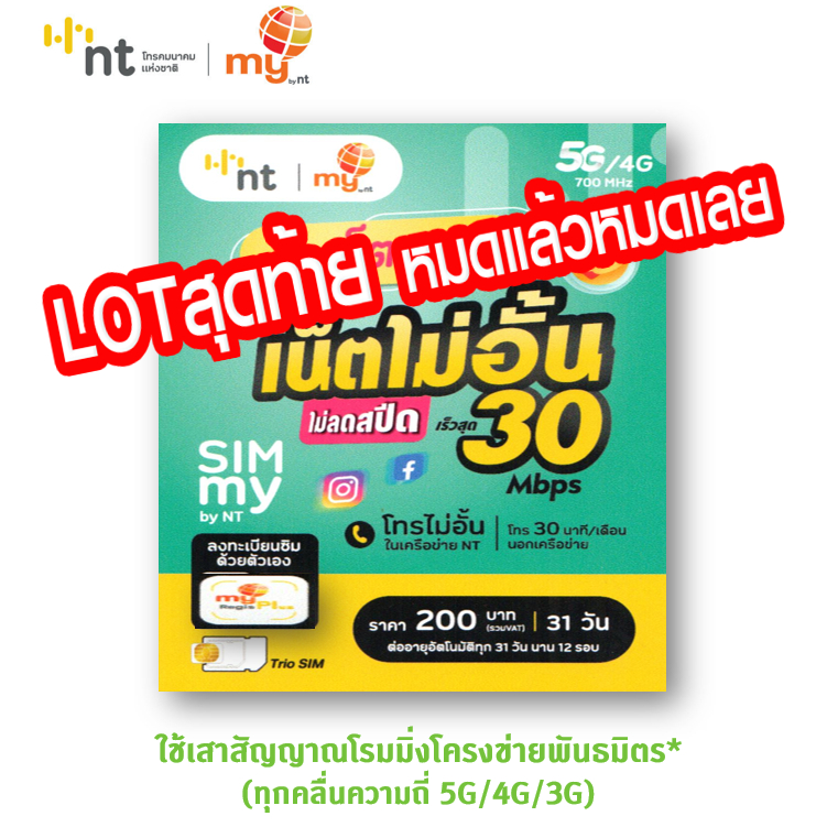 [ Set 1 ] ซิมเทพ my สุขใจ ซิมเทพ Mini 30Mbps ไม่อั้น ฟรีเดือนแรก โทรฟรีทุกค่าย* ต่อโปร 200 บาท/เดือน ต่อโปรได้ 12 รอบ