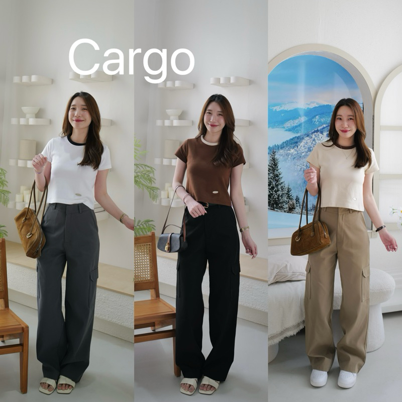 กางเกง ทรงCargo สีพื้นมีกระเป๋า 4 ใบ