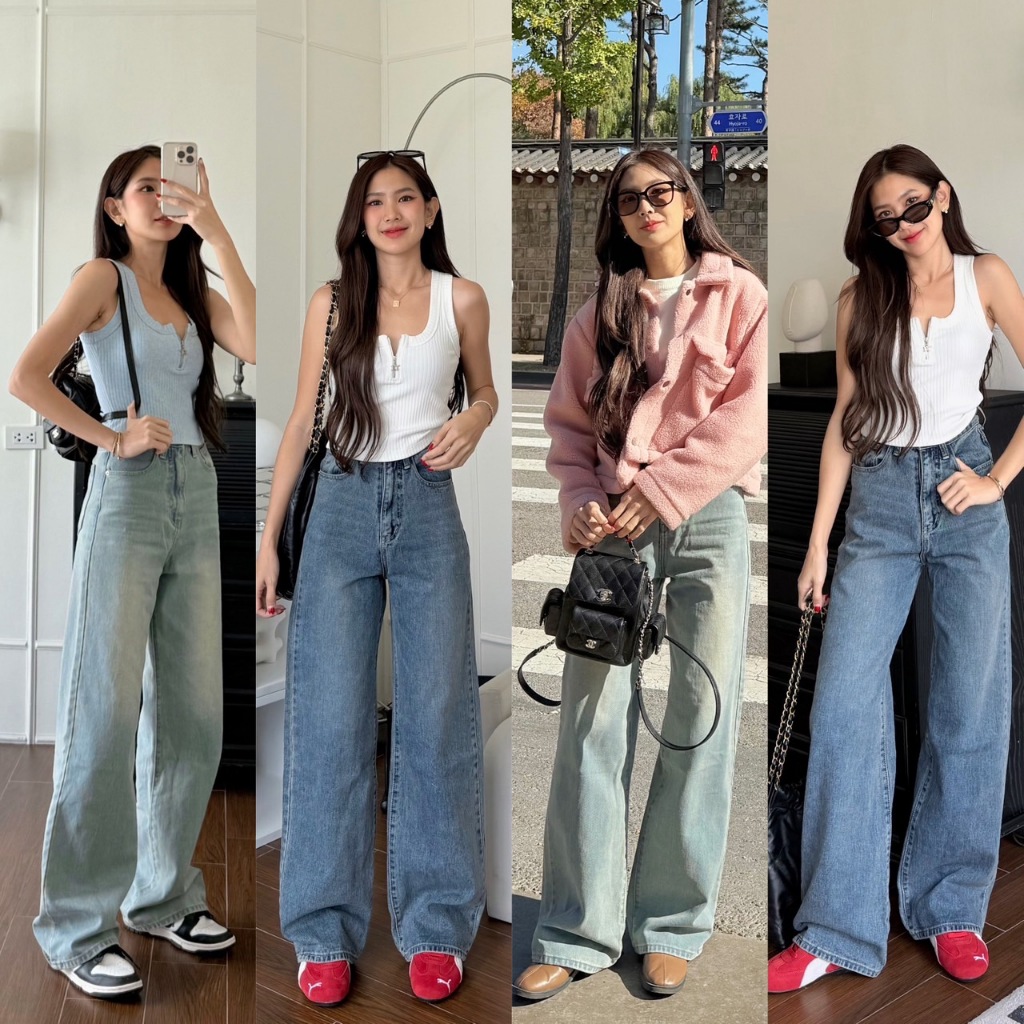 NICHARIS - กางเกงยีนส์ทรงกระบอกใหญ่ รุ่น Taylor Jeans ความยาว 42.5“