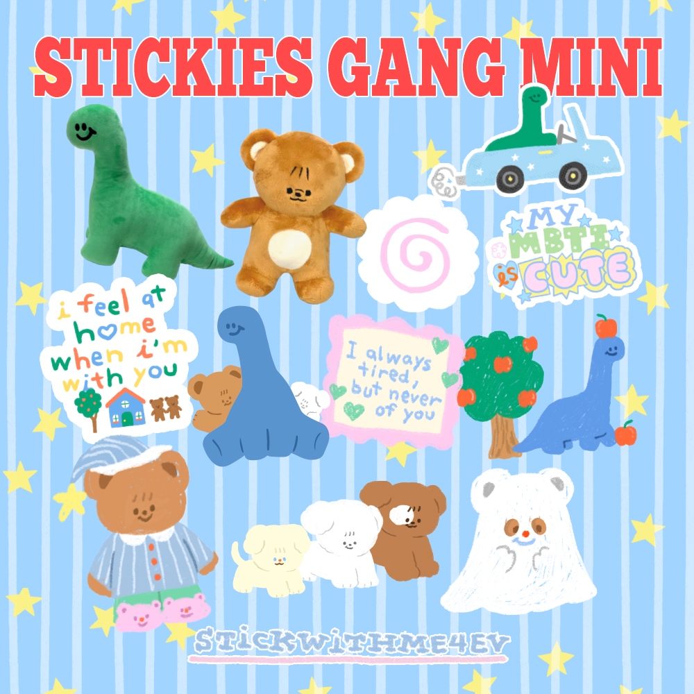 Stickies gang mini สติกเกอร์ขอบใส ขายแยกชิ้นเล็ก ติดขวดน้ำ ติดได้ทุกที่ ไม่ลอก กันน้ำ | Stickwithme4ev