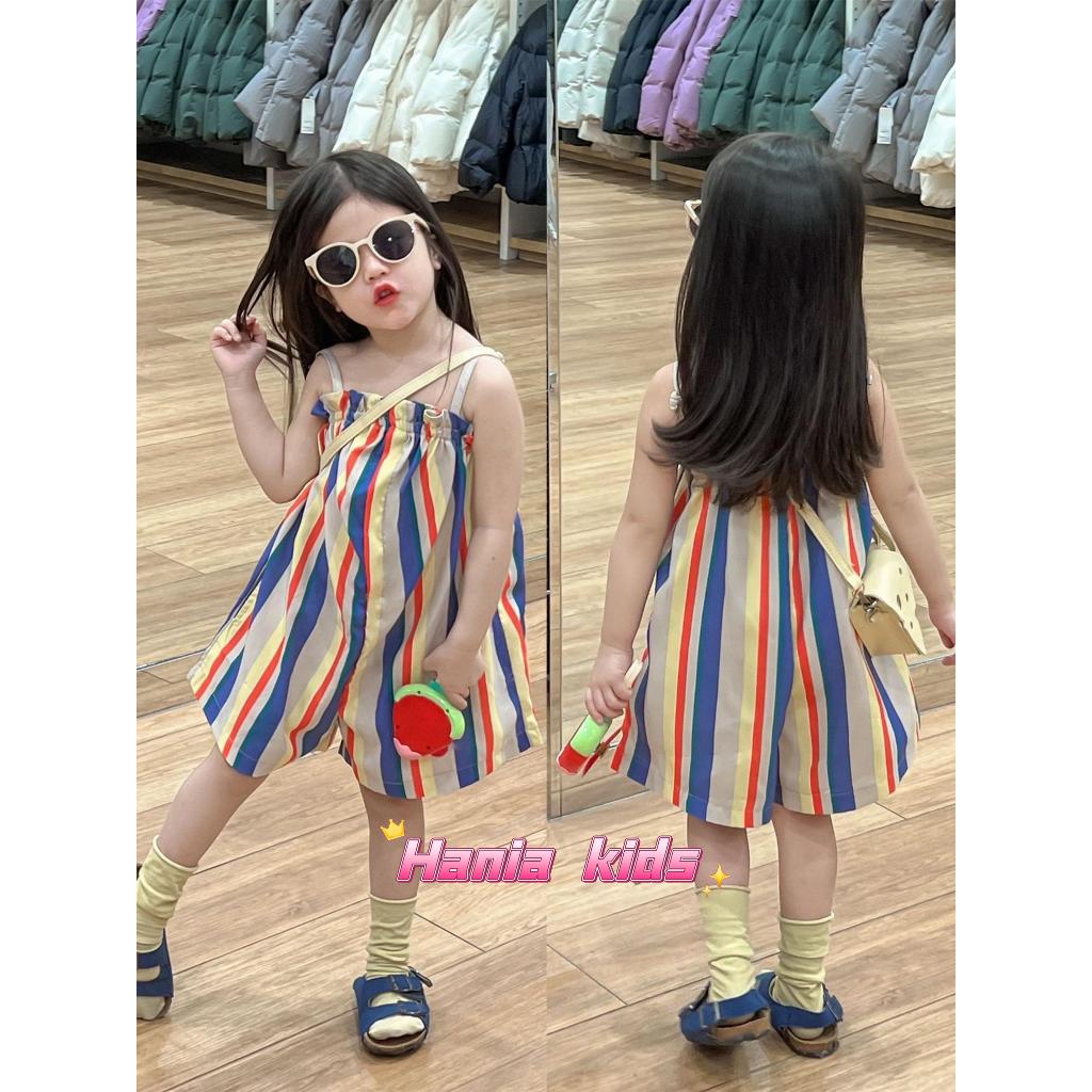 Hania kids💕พร้อมส่ง💕ชุดเดรส ลายทางสีรุ้ง สไตล์ตะวันตก สําหรับเด็กผู้หญิง-K3124820
