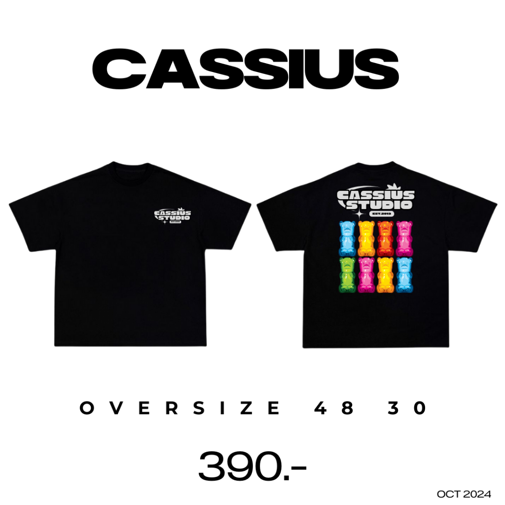 CASSIUS PREMIUM COTTON OVERSIZE เสื้อยืดสกรีนลาย พรีเมี่ยม JELLYBEAR หลายสี ดำ