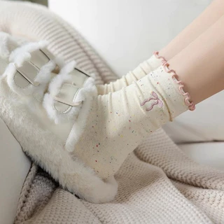 ในไทย-พร้อมส่ง✨ถุงเท้าผ้าฝ้าย ประดับโบว์ ลูกไม้ น่ารักหวาน สไตล์เกาหลี นักเรียนสำหรับผู้หญิง ความยืดหยุ่นสูง-Move