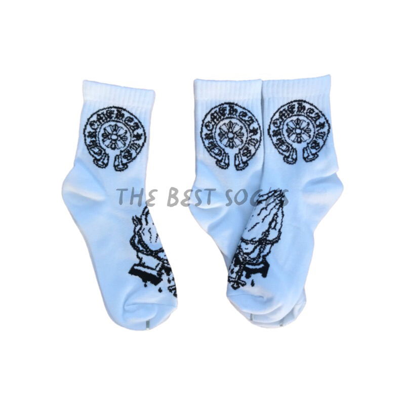 ถุงเท้าสตรีท Chrome hearts (ข้อกลาง)สีพื้น ขาว - ดำ FREE SIZE