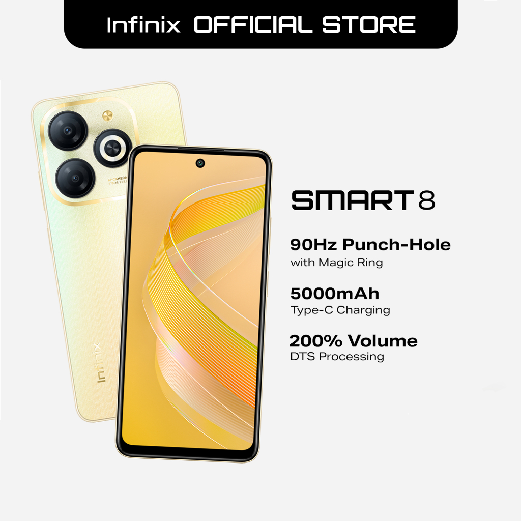 Infinix Smart 8 | 8+256GB Android 4/5G |. 5000mAh |. จอแสดงผล HD+ 90hz ขนาด 6.6 นิ้วCOD