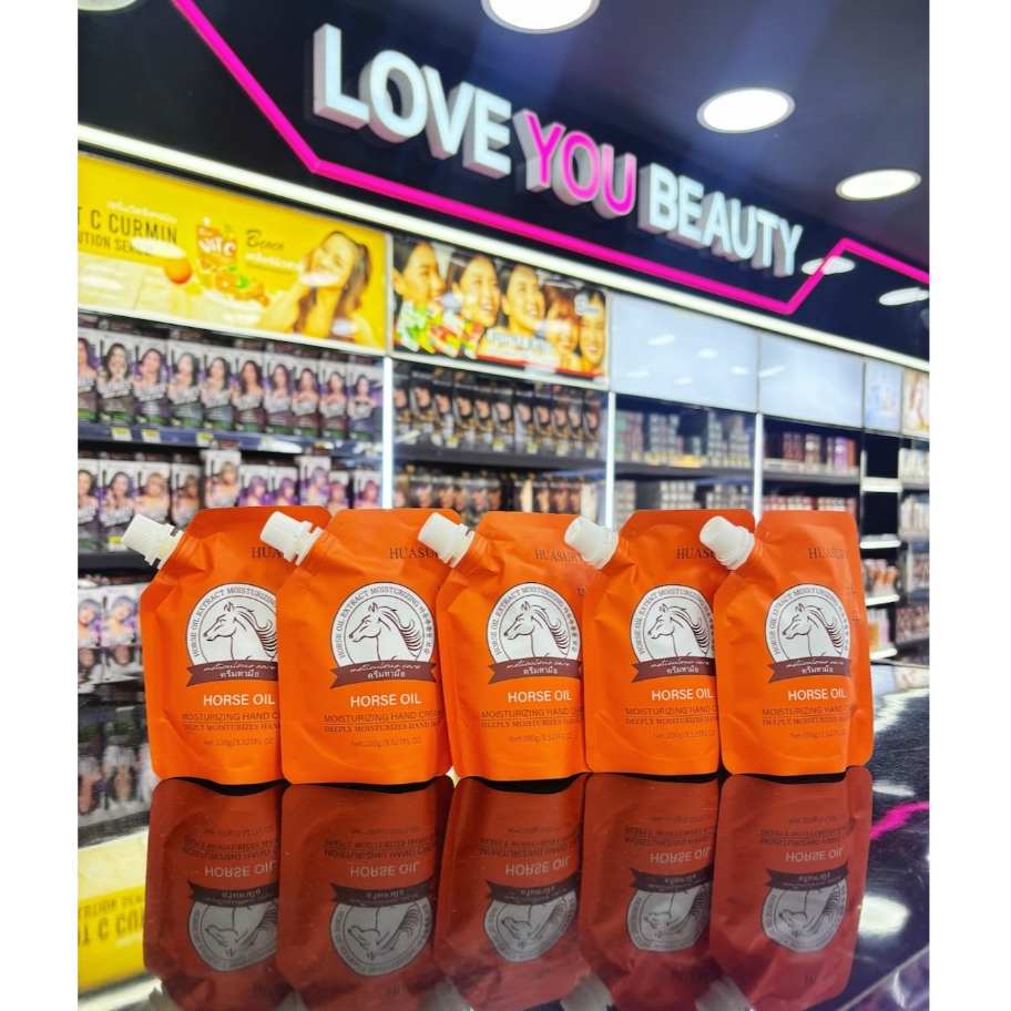 [5 ถุง] ครีมบำรุงมือ น้ำมันม้า HUASURV HORSE OIL แท้100% ครีมทามือ ผิวชุ่มชื้น นุ่ม เรียบเนียน 100g.