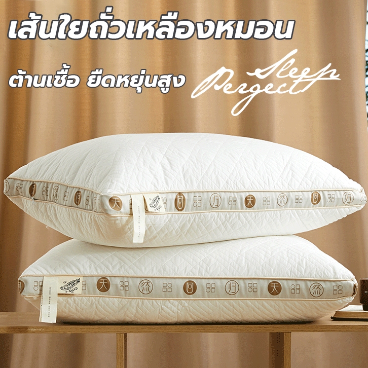 หมอน เส้นใยถั่วเหลือง หมอนสุขภาพ ต้านเชื้อ ยืดหยุ่นสูง แก้ปวดหลัง นอนหนุนเพื่อสุขภาพ นุ่ม ไส้ผ้าฝ้ายแท้