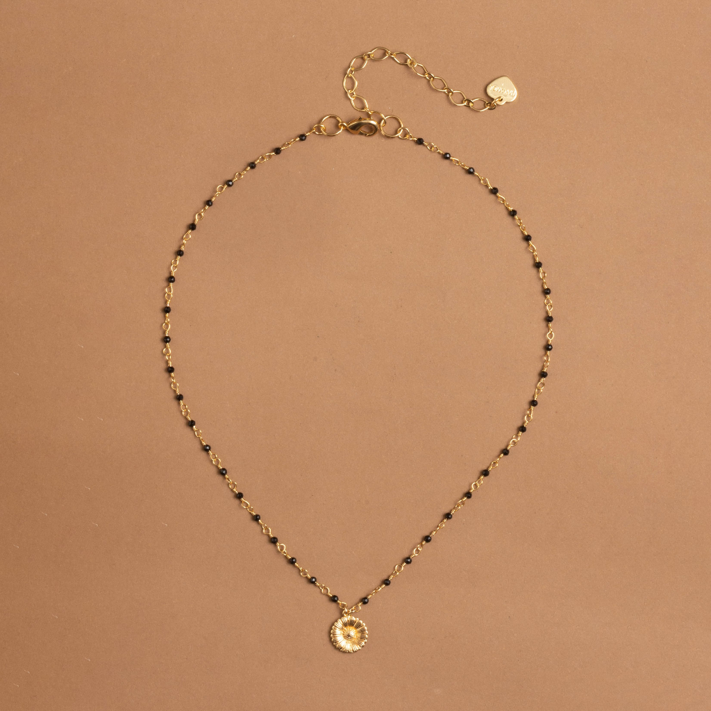COIN CHARM BLACK BEAD CHAIN NECKLACE