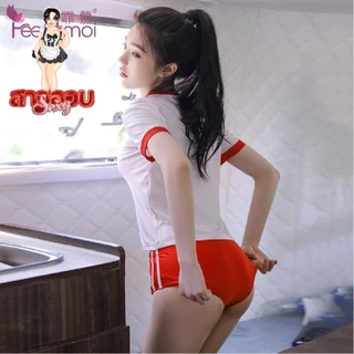 SUPER SEXY ชุดคอสเพลย์สาวอวบ ชุดเซ็ท 2 ชิ้น ชุดนักเรียน 💗 ไซต์ M-2XL นน.40-80 kg.คอกลมขอบน้ำเงิน M-622