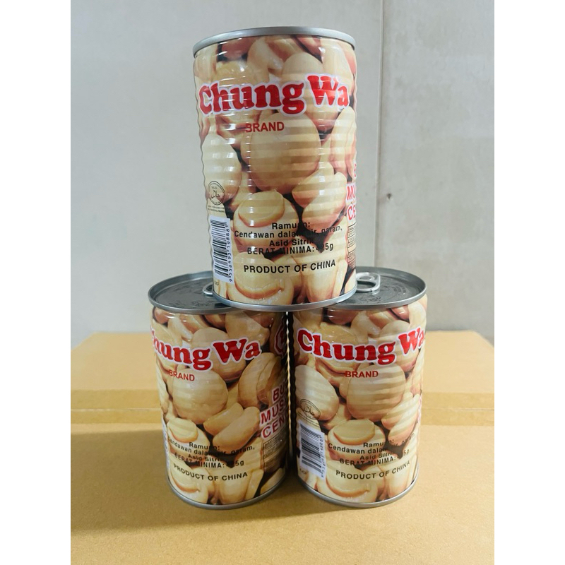 เห็ดกระป๋อง เห็ดแชมปิญอง ในน้ำเกลือ ตรา Chung Wa 425g