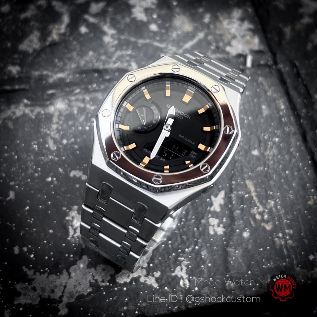 G-Shock Customized Ga-2100 Gold Black Dial Stainless Steel Sandblast  AP Design