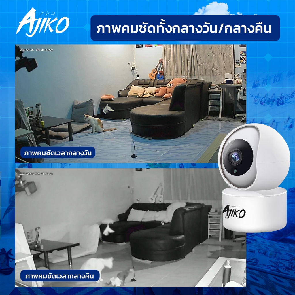 Ajiko Smart กล้องวงจรปิดไร้สาย WiFI IP 1080 CCTV ดูผ่านมือถือ ภาพคมชัด หมุนได้ ตรวจจับการเคลื่อนไหว