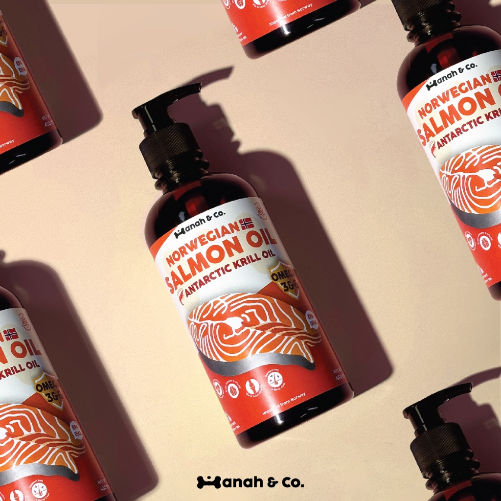 Hanah & Co. น้ำมันปลาแซลมอนผสมน้ำมันคริลล์ บำรุงขนสำหรับสัตว์เลี้ยง